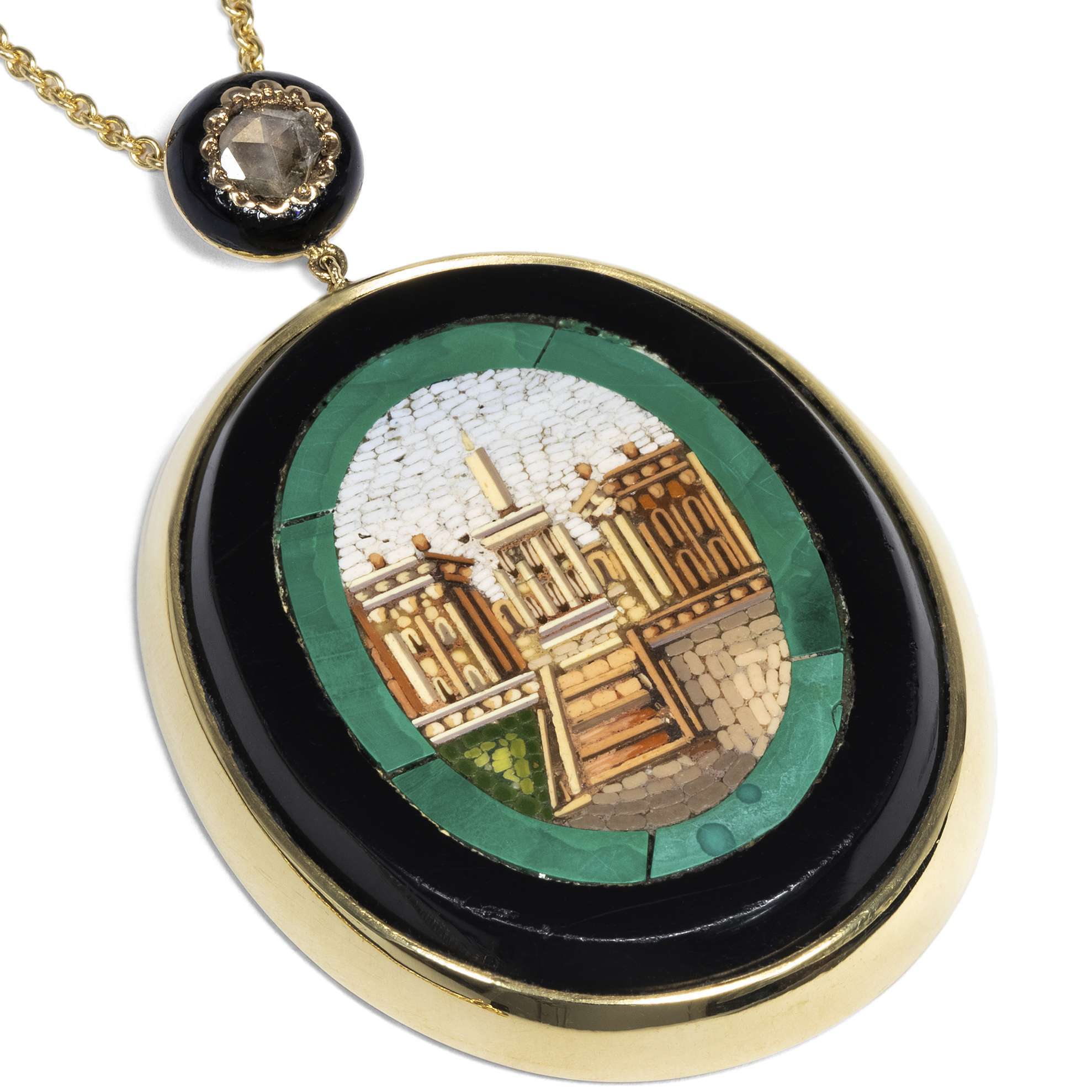 611665-hofer-antikschmuck-Anhaenger-mit-Mikromosaik-des-Kapitol-und-Diamantrose-Rom-1850er-Jahre-und-spaeter-Caput-Mundi_1