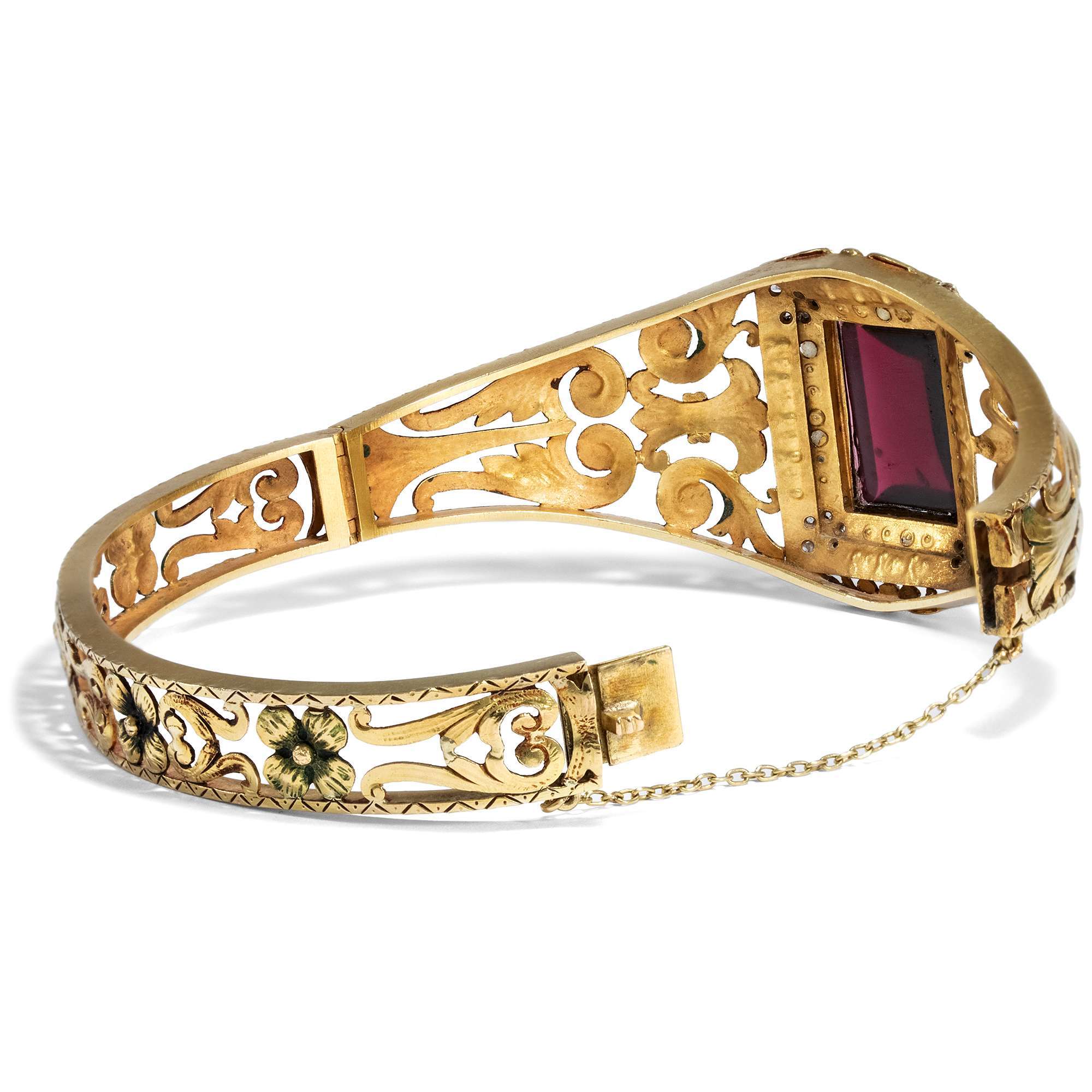 612846-hofer-antikschmuck-Prachtvoller-Gold-Armreif-mit-Granat-Perlen-und-Diamanten-um-1850-Barocke-Pracht_3
