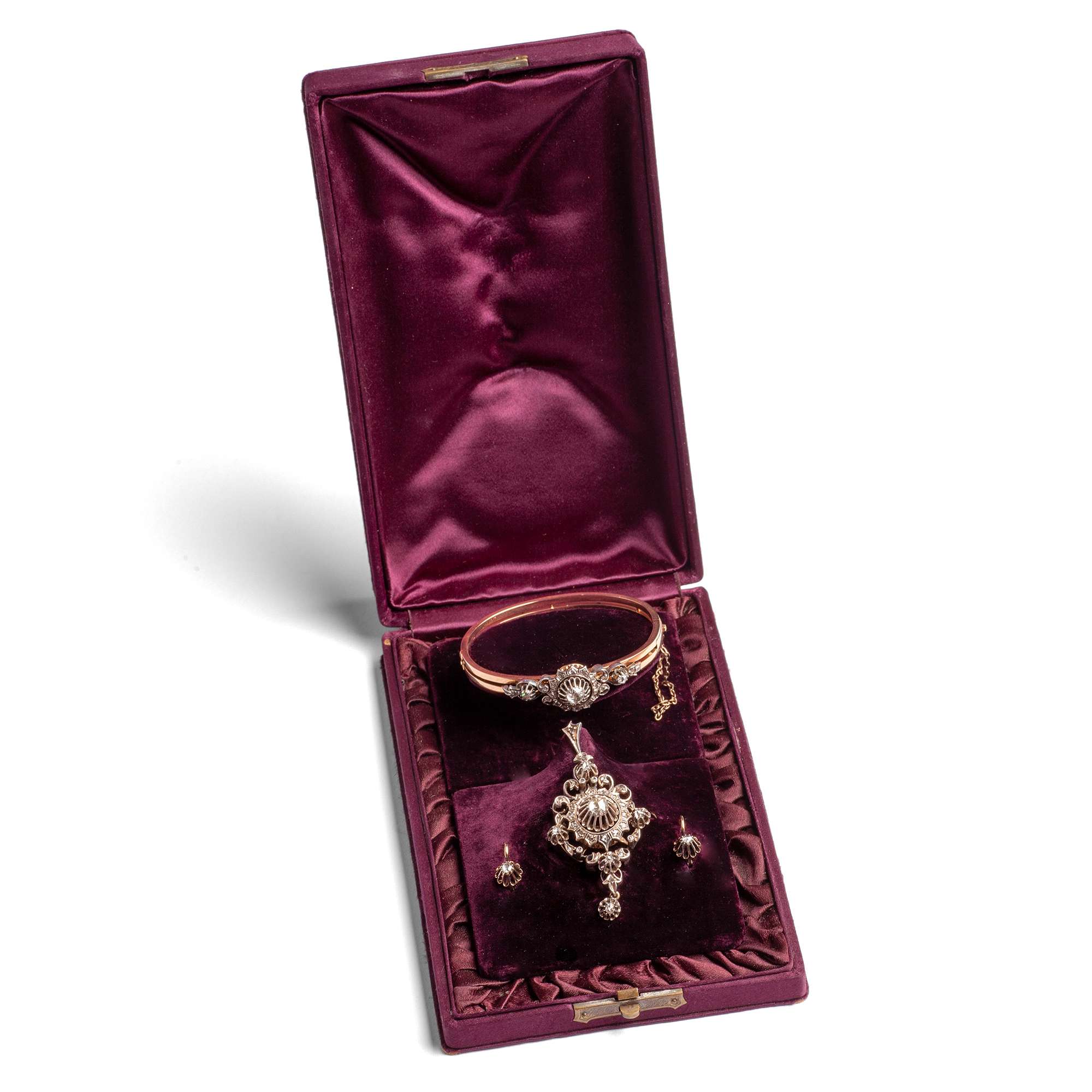 613095-hofer-antikschmuck-Prachtvolle-Demi-Parure-mit-Diamantrosen-in-Silber-und-Rotgold-oesterreich-Ungarn-um-1885-a-la-mode