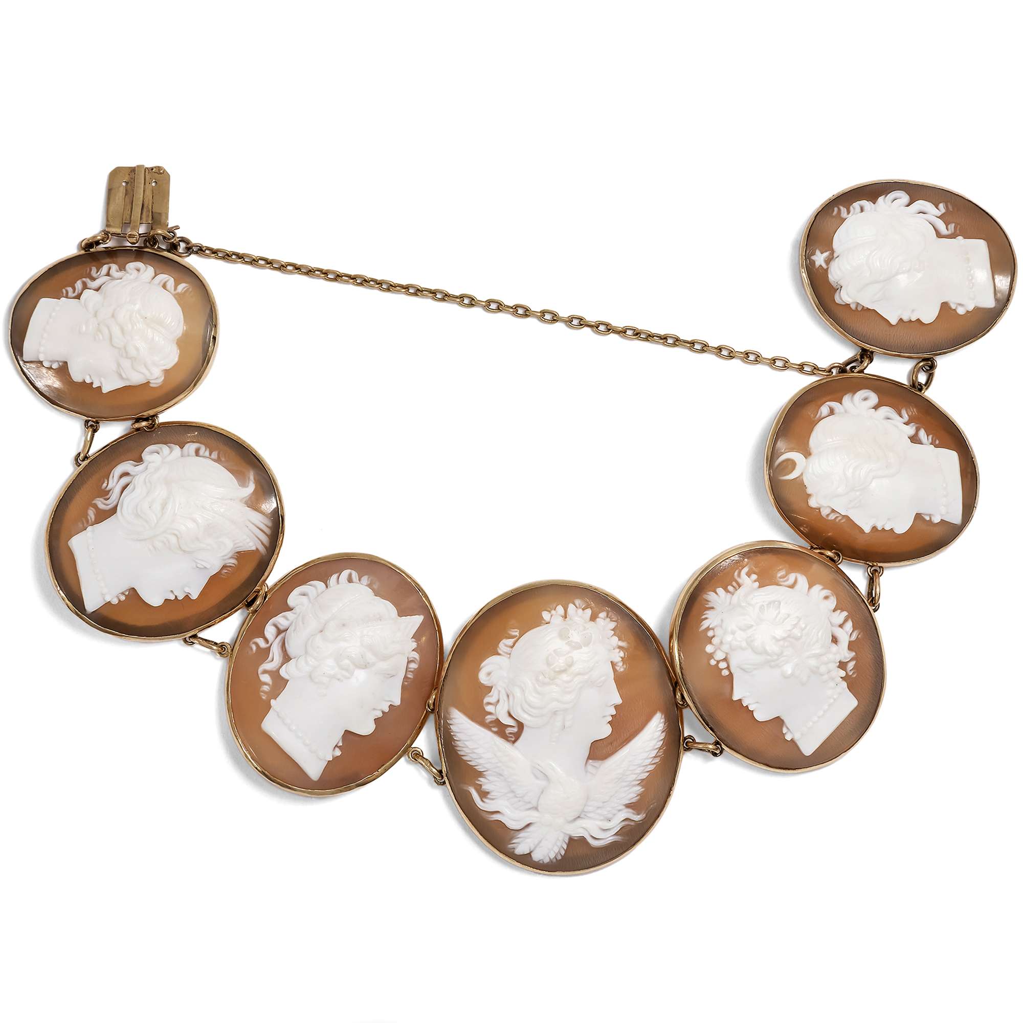 620115-hofer-antikschmuck-Viktorianisches-Armband-mit-sieben-Kameen-in-Gold-um-1860-Goettliche-Begleiterinnen