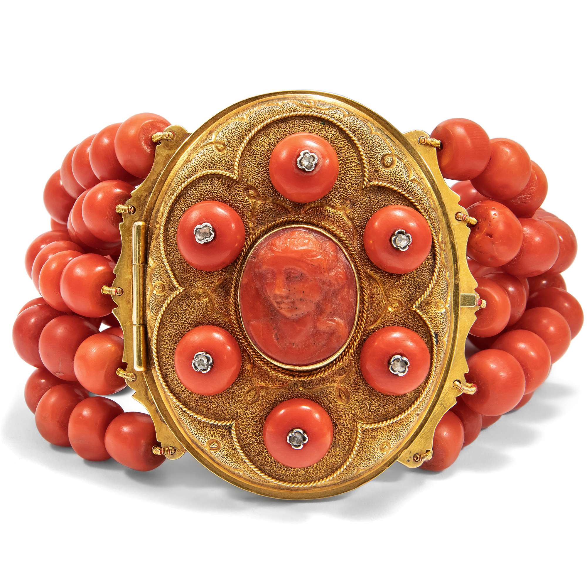 620193-hofer-antikschmuck-Eindrucksvolles-Korallen-Armband-mit-italienischer-Kamee-und-Diamanten-in-Gold-Italien-um-1860-Geheimnisvolle-Koralle_3
