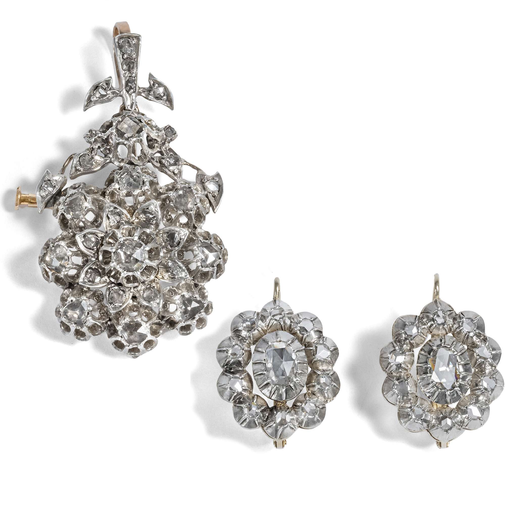 622324-hofer-antikschmuck-Romantische-Demi-Parure-mit-Diamantrosen-in-Silber-und-Gold-um-1870-bzw-um-1935-Rosen-aus-Prag