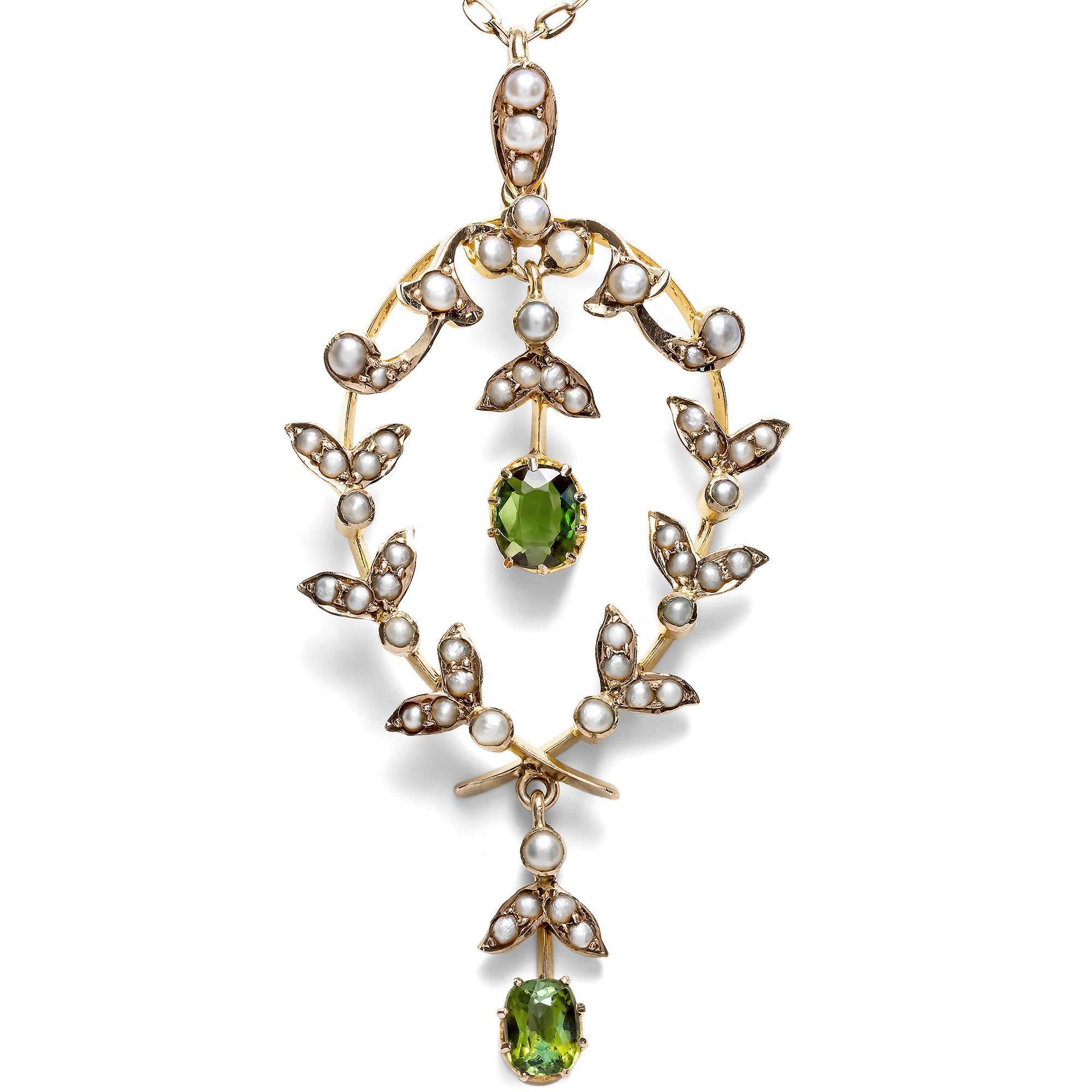 622639-hofer-antikschmuck-Edwardianischer-Anhaenger-mit-Peridot-und-Perlen-in-Gold-Grossbritannien-um-1905-a-la-Cleopatra