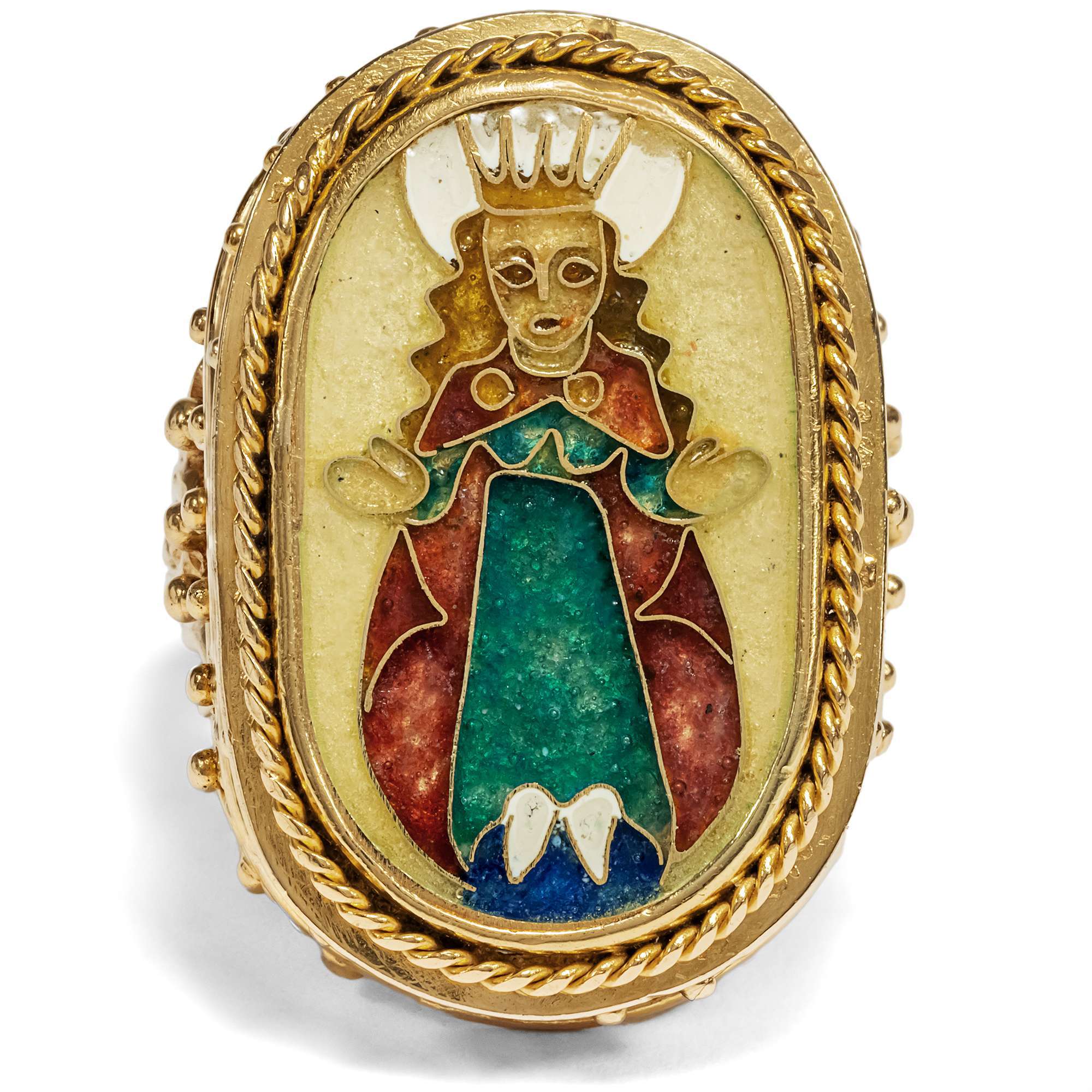 623247-hofer-antikschmuck-Grosser-Goldring-mit-Cloisonee-Email-der-Gottesmutter-um-1965-Ave-Maria-_1