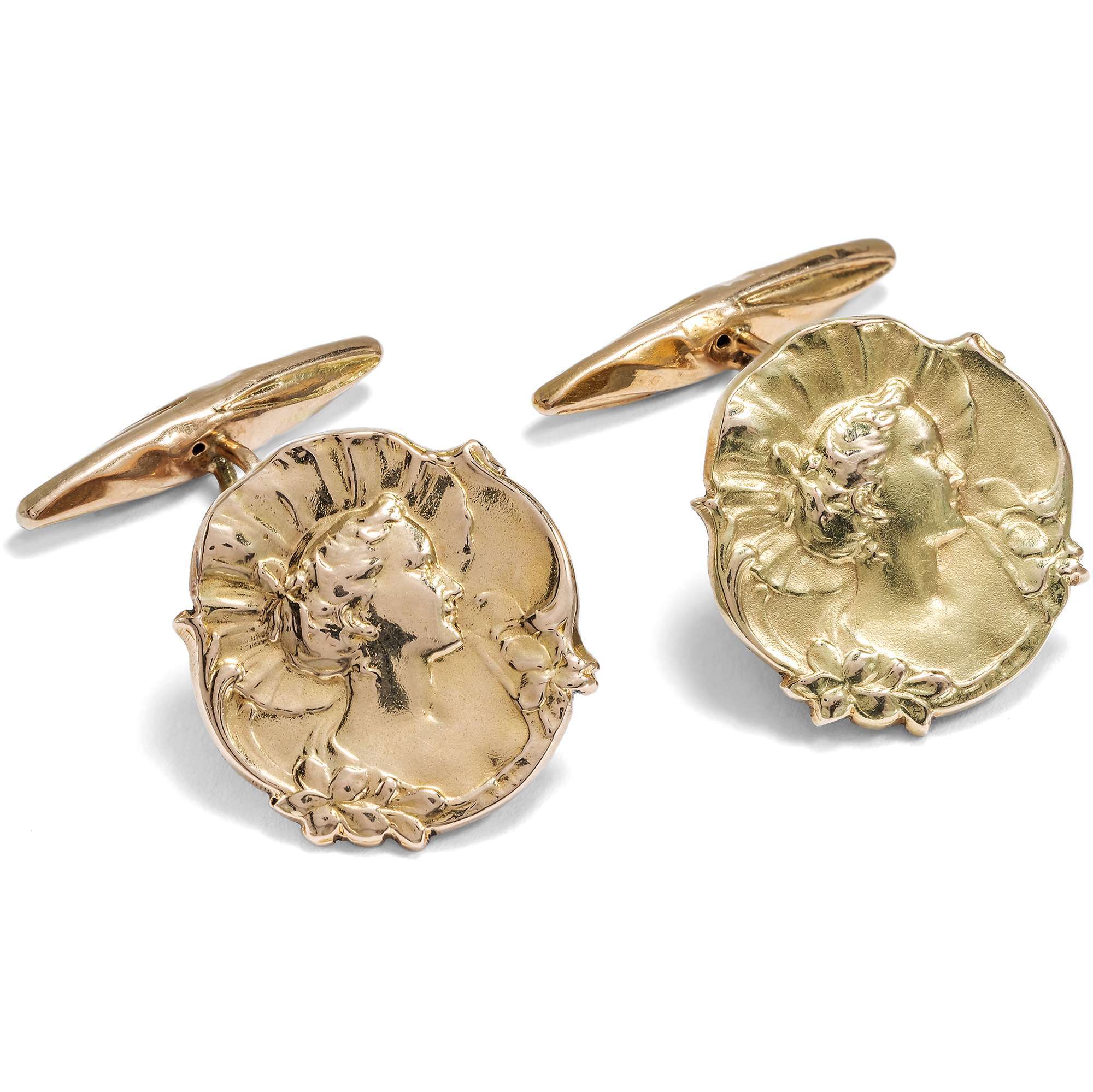 624886-hofer-antikschmuck-Antike-Manschettenknoepfe-des-Jugendstil-in-Gold-Deutschland-um-1900-Jugendfrische-Anmut