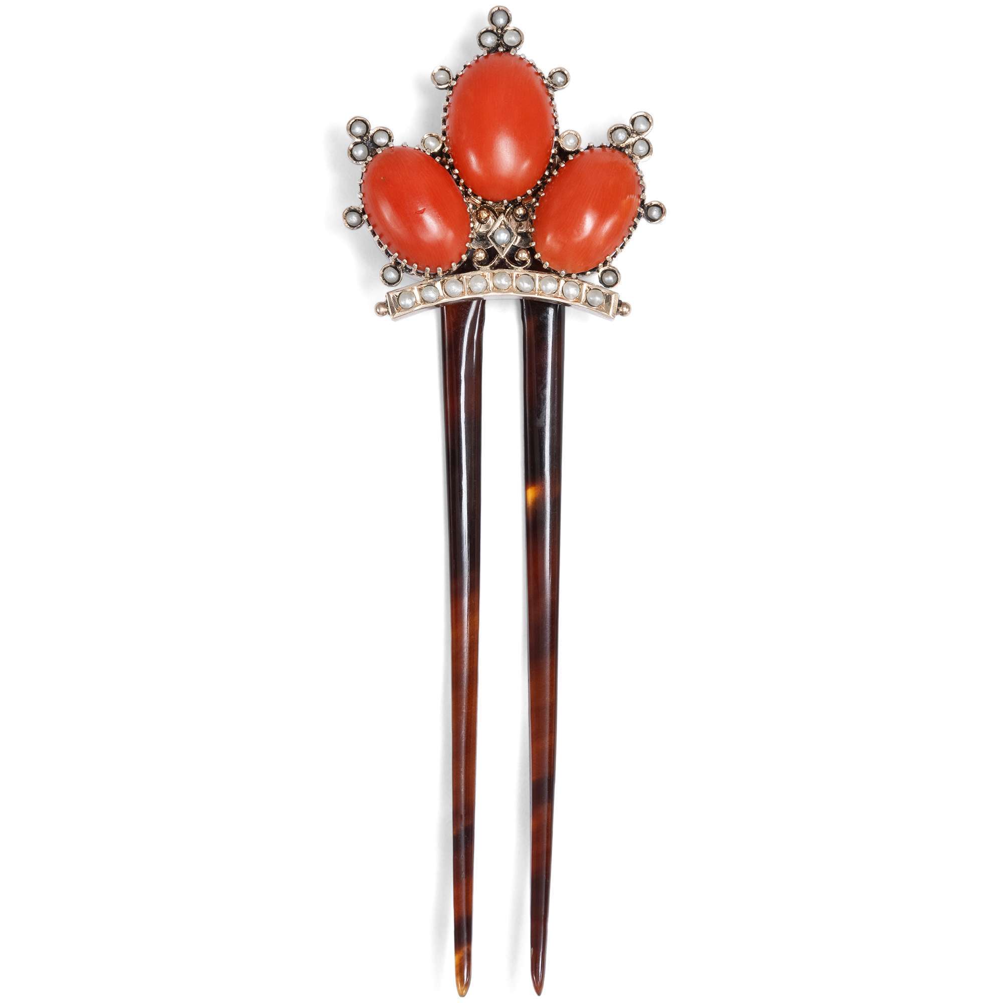 624952-hofer-antikschmuck-Antiker-Steckkamm-aus-Horn-mit-Korallen-und-Perlen-um-1880-Fuer-schoenes-Haar_1