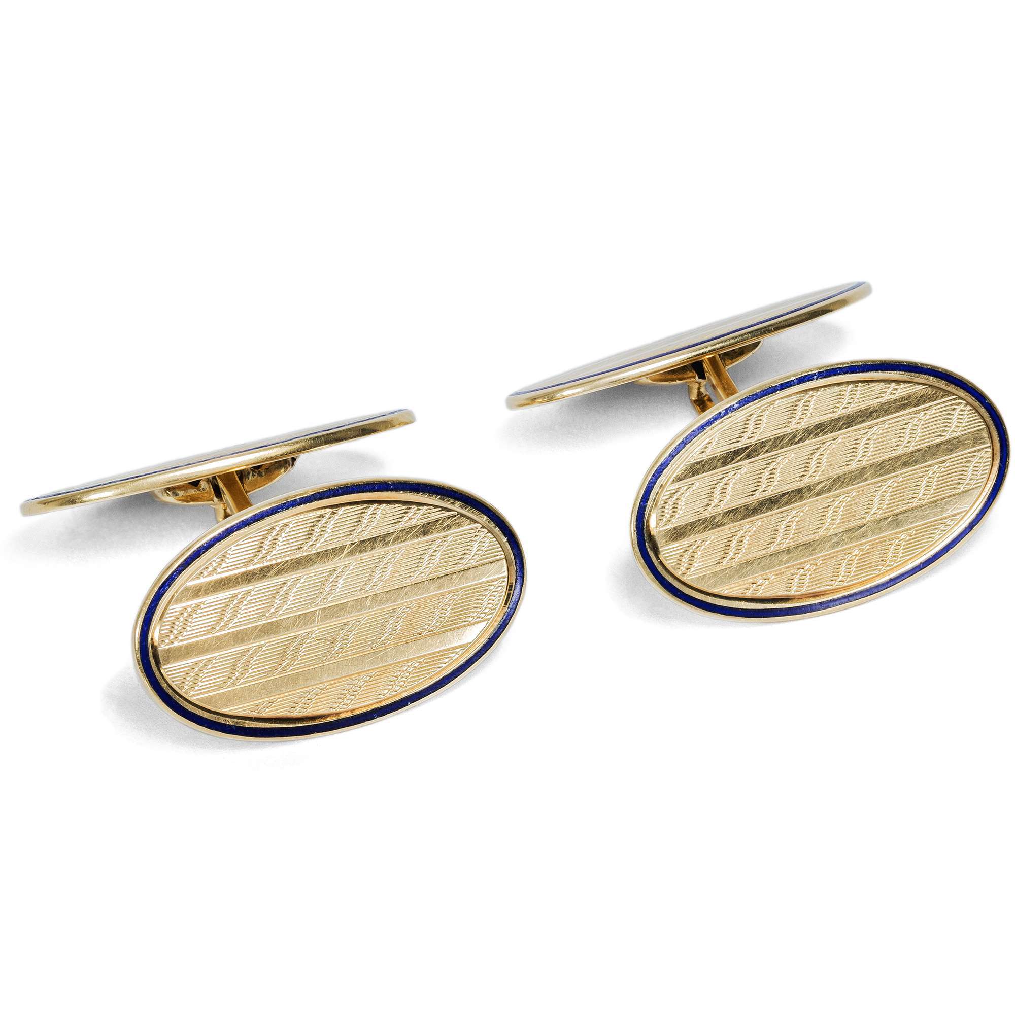 625681-hofer-antikschmuck-Elegante-antike-Manschettenknoepfe-aus-guillochiertem-Gold-und-Email-um-1920