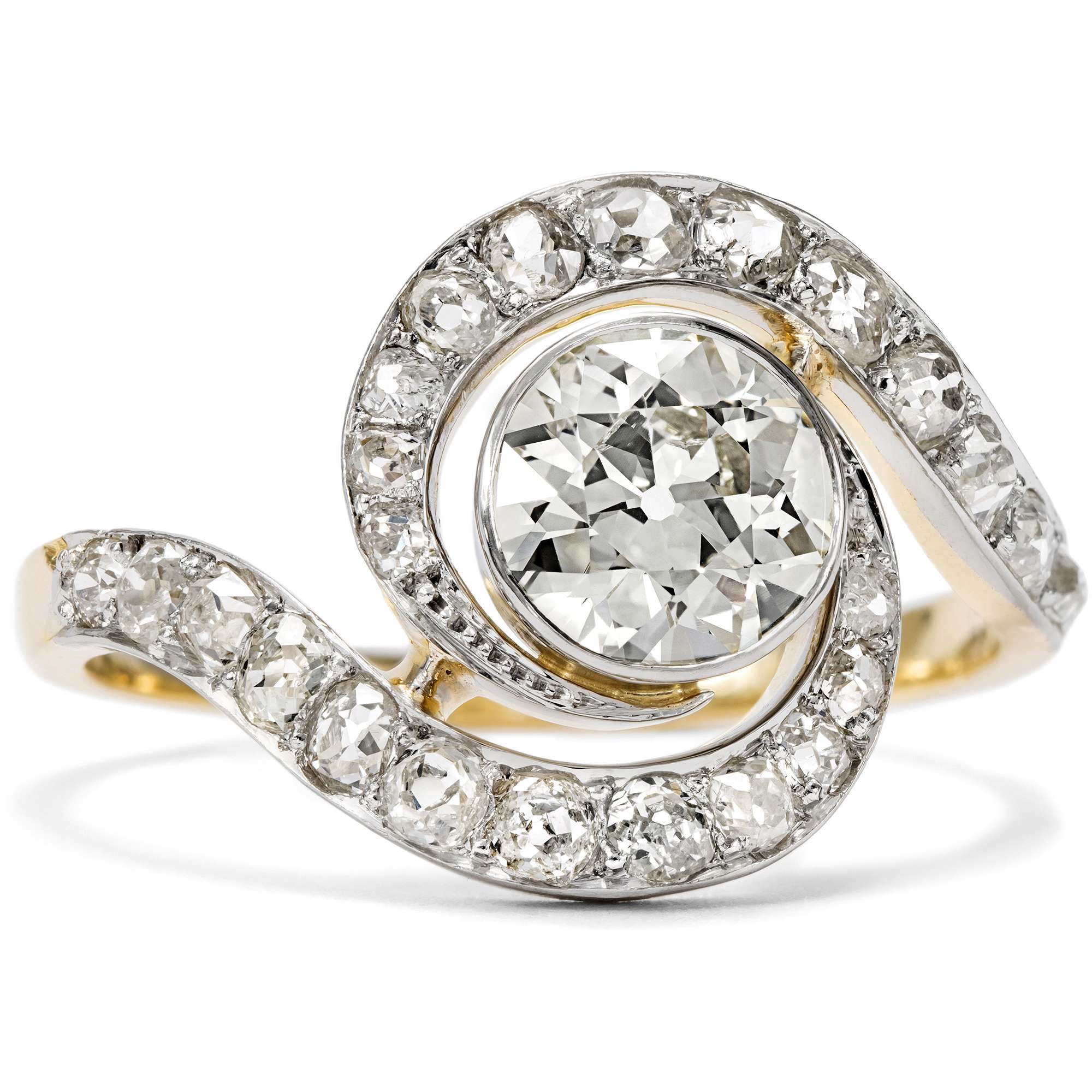 625884-hofer-antikschmuck-Antiker-Tourbillon-Ring-mit-1-44-ct-Altschliff-Diamant-in-Gold-und-Platin-um-1910-Whirlwind-Romance