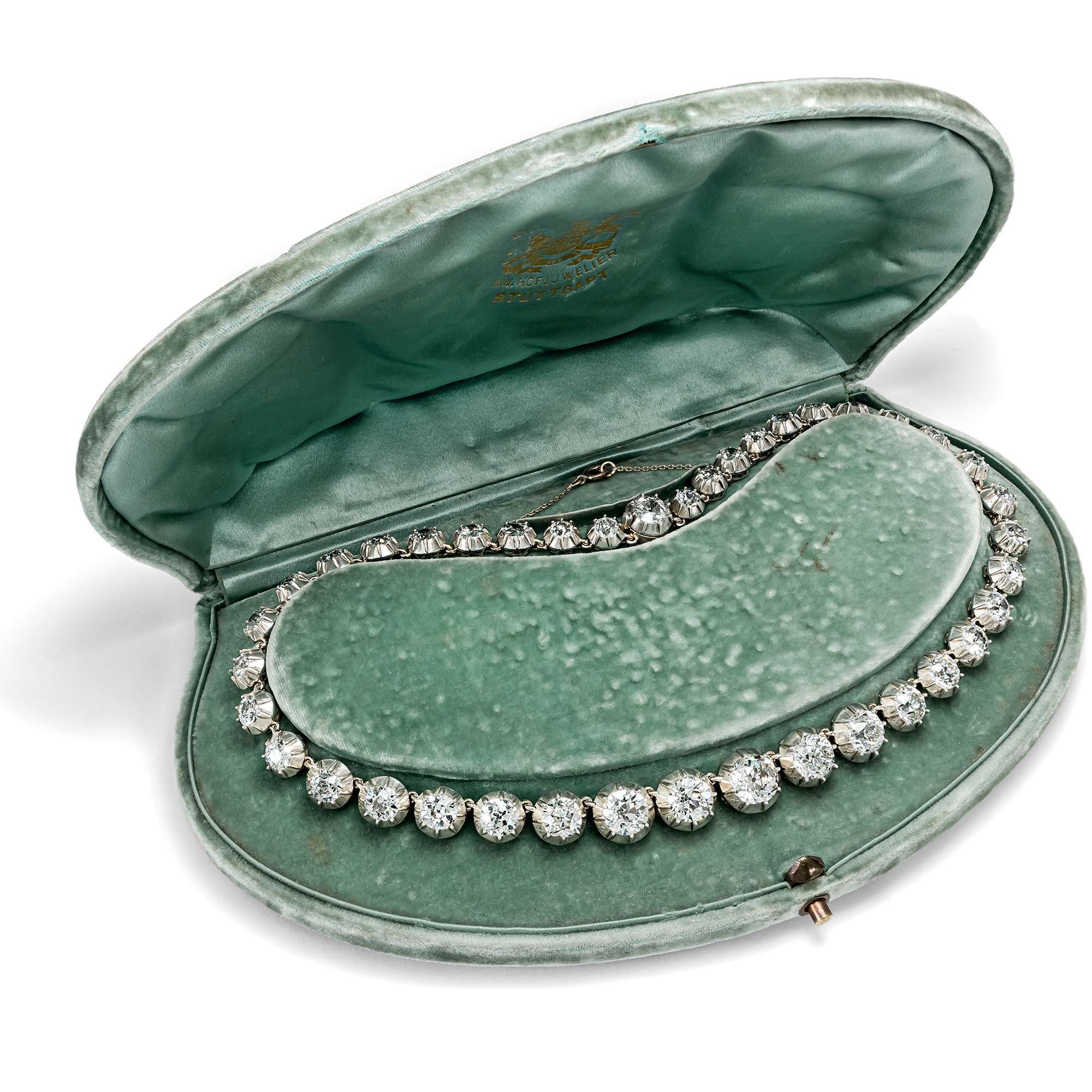 625931-hofer-antikschmuck-Prachtvolle-Riviere-mit-36-45-ct-Altschliff-Diamanten-in-Silber-auf-Gold-um-1895-Fluss-aus-Licht_4