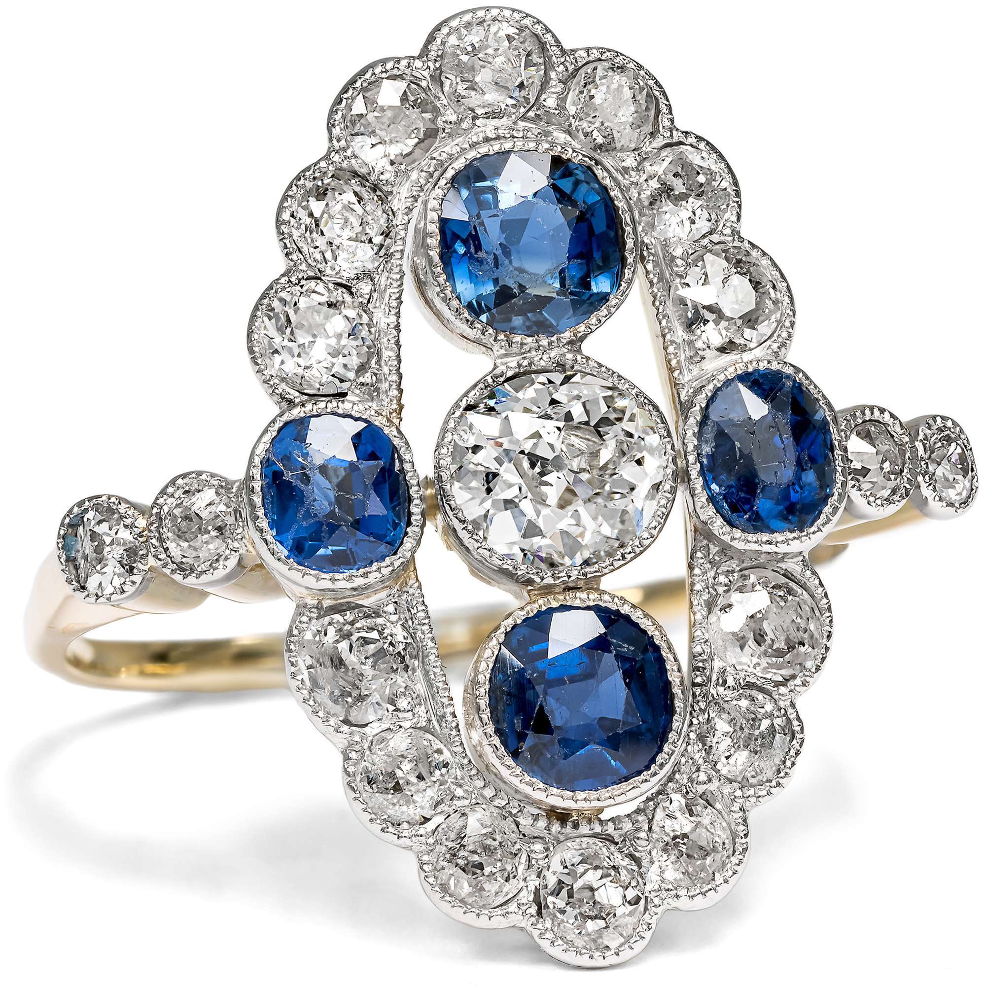 626087-hofer-antikschmuck-Ausdrucksvoller-Ring-mit-unbehandelten-Saphiren-und-Diamanten-in-Platin-auf-Gold-um-1920-Koenigin-der-Nacht