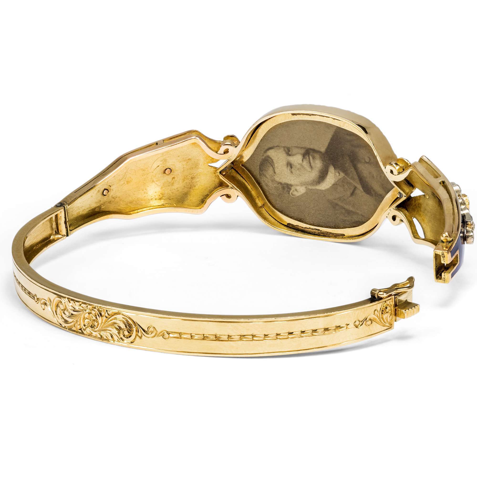 626358-hofer-antikschmuck-Prachtvoller-Armreif-mit-DIamanten-und-blauem-Email-in-Gold-um-1940-Blaue-Erinnerung_2