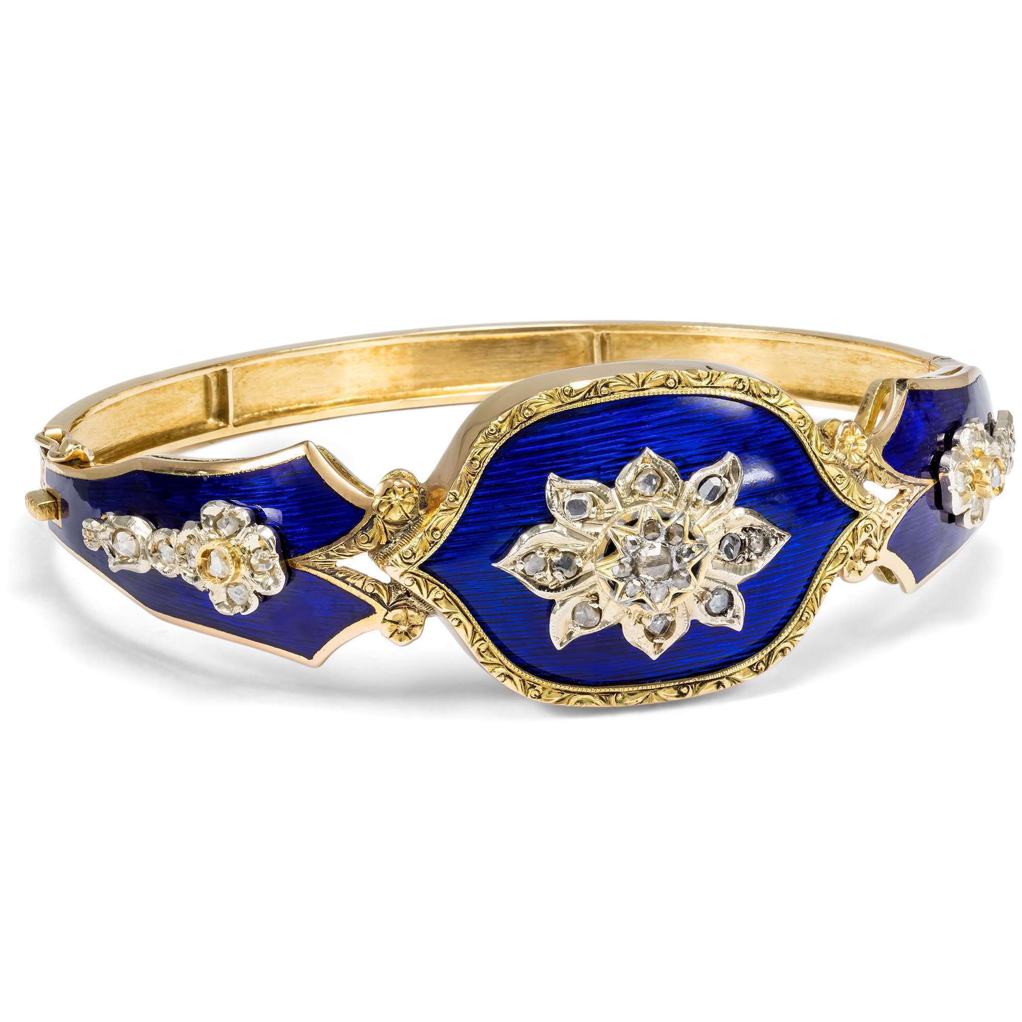 626358-hofer-antikschmuck-Prachtvoller-Armreif-mit-DIamanten-und-blauem-Email-in-Gold-um-1940-Blaue-Erinnerung_6