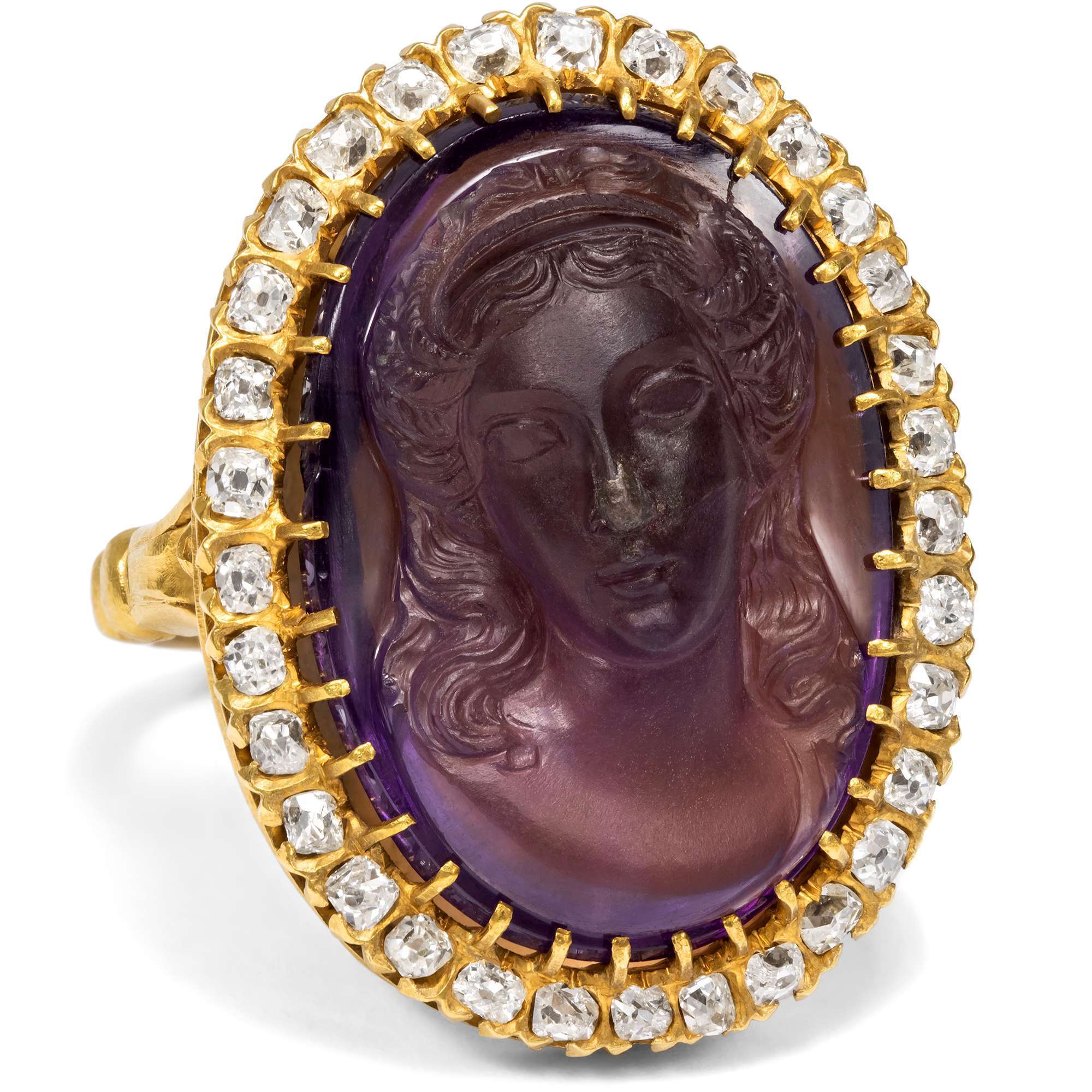 626520-hofer-antikschmuck-Hochwertiger-antiker-Ring-mit-Gemme-aus-Amethyst-und-Diamanten-in-Gold-um-1870-Antike-Schoenheit