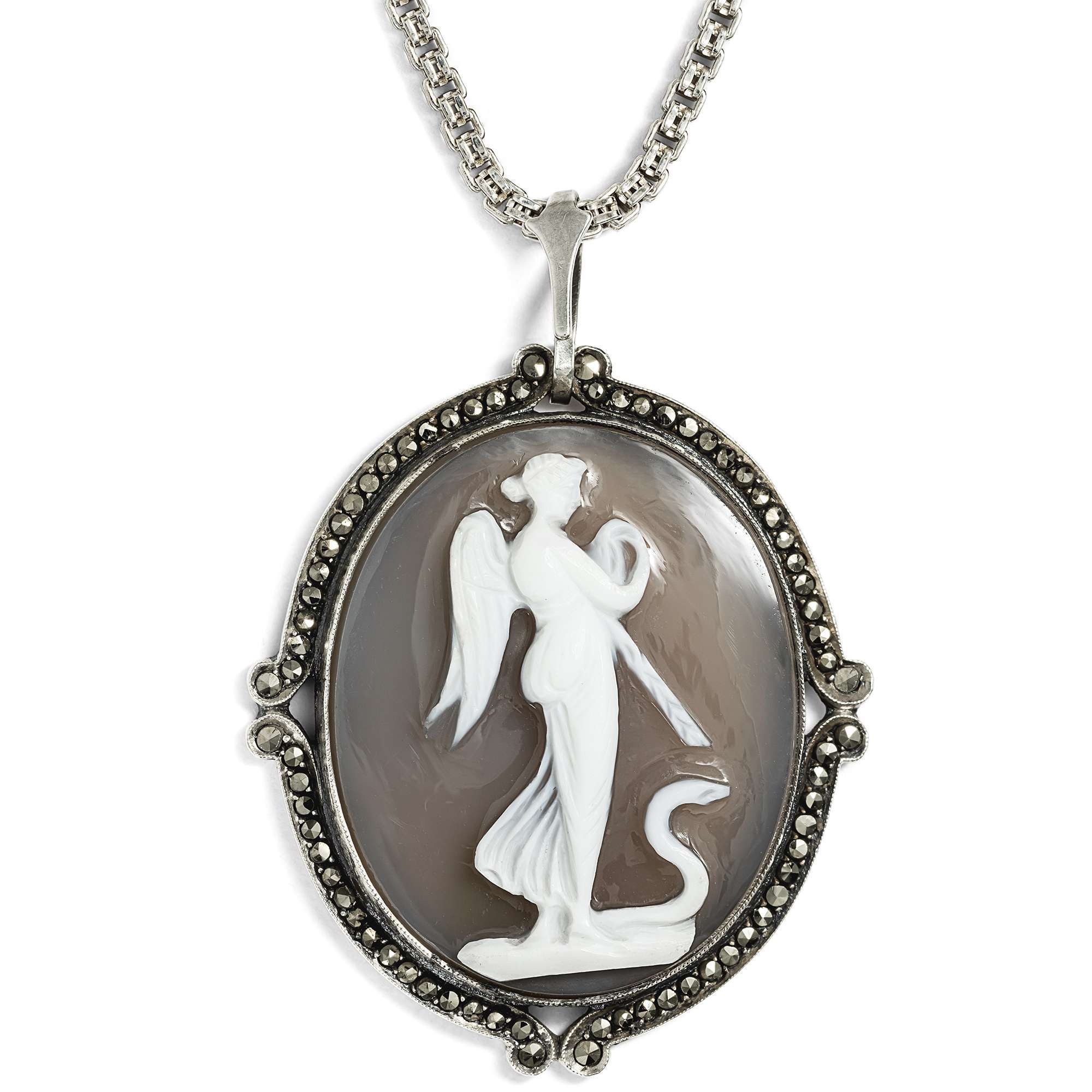626533-hofer-antikschmuck-Qualitaetvolle-Achat-Kamee-in-Silber-als-Anhaenger-um-1930-Hygieia_1