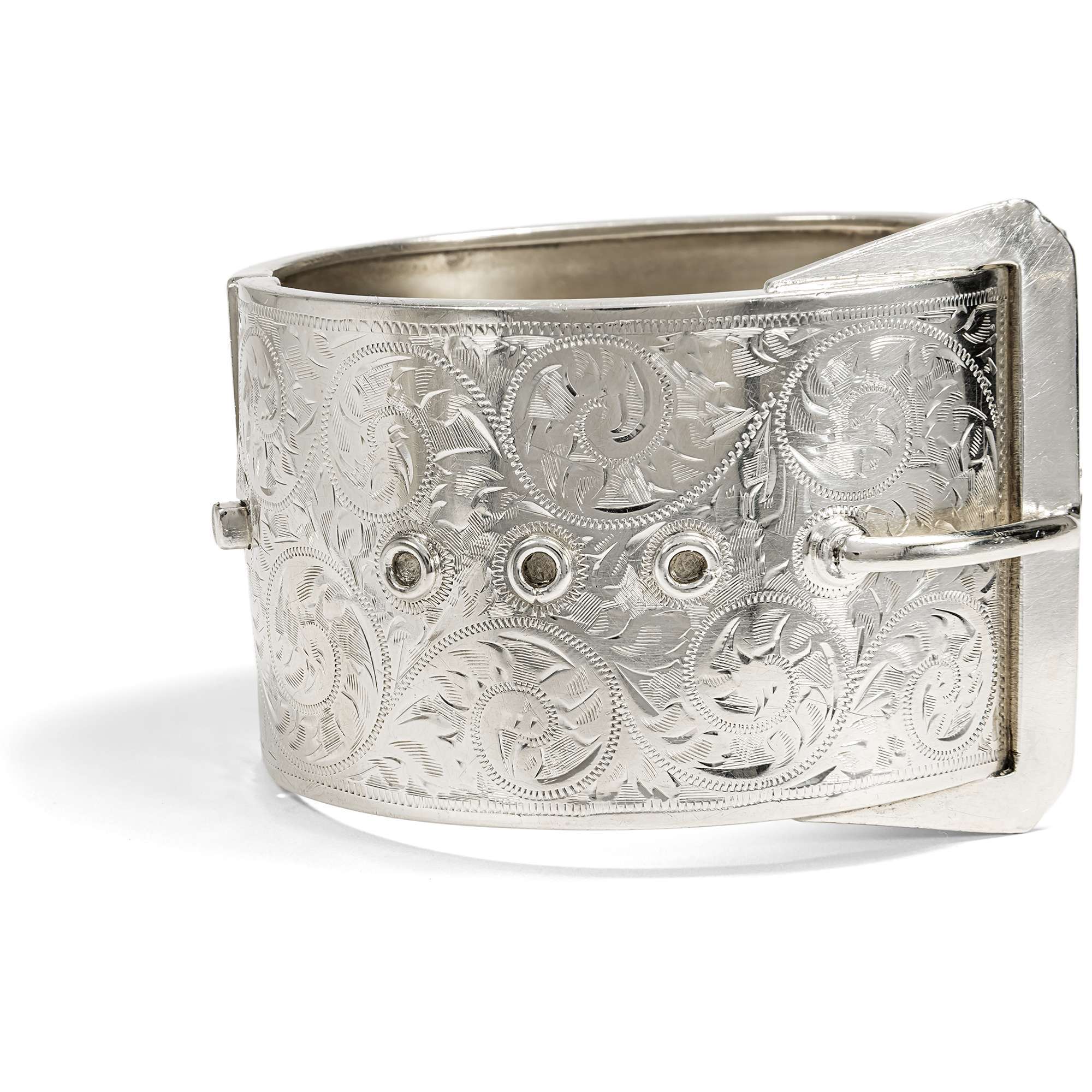 626681-hofer-antikschmuck-Breiter-Sterlingsilber-Armreif-in-Form-eines-Guertels-Birmingham-1937-Gut-geguertet