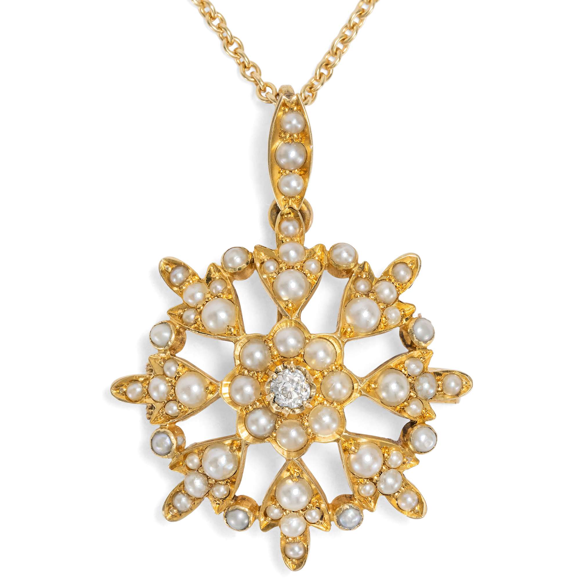 626809-hofer-antikschmuck-Antike-Anhaenger-Brosche-mit-Diamant-und-Perlen-an-Goldkette-Grossbritannien-um-1900-The-Stars-are-in-Blossom