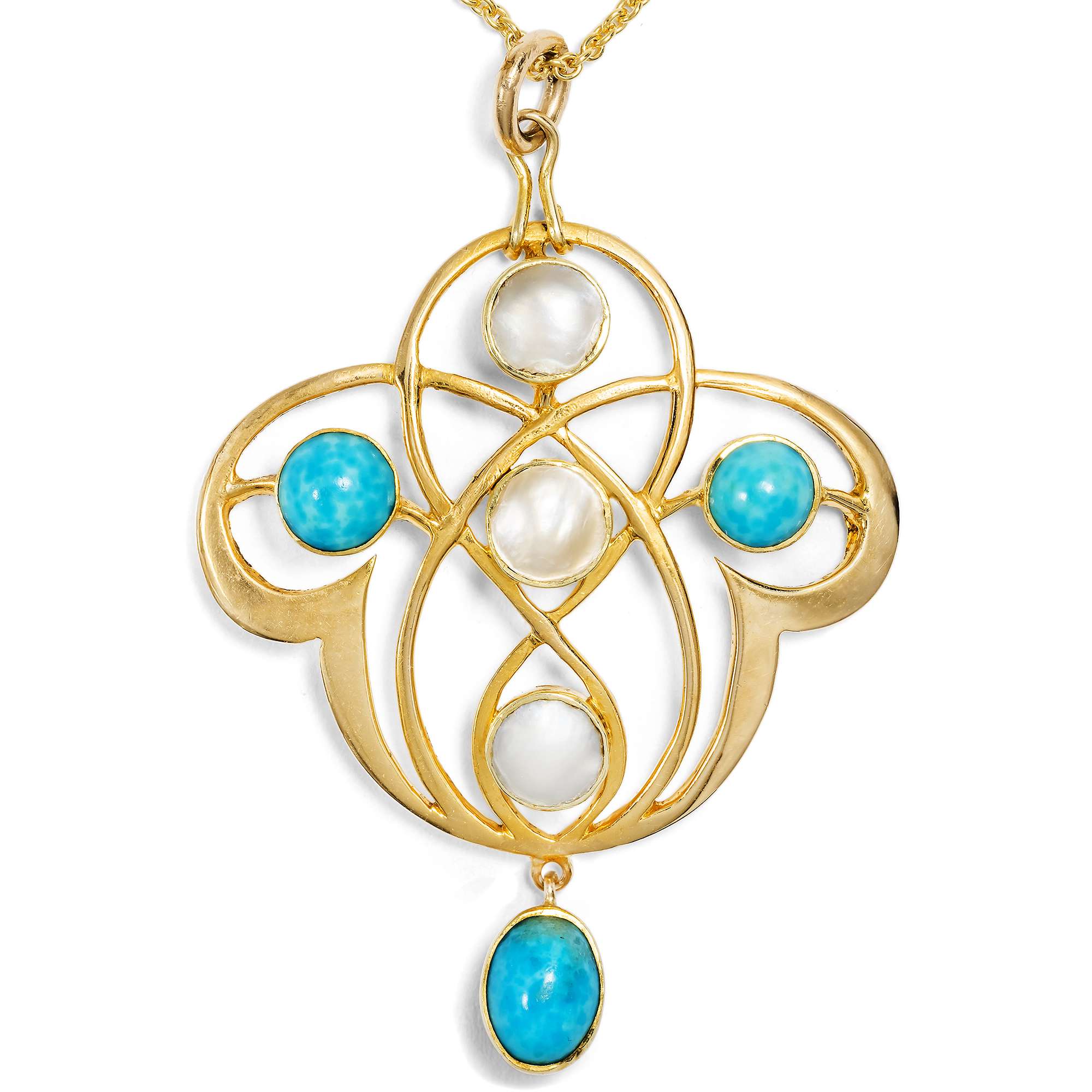 627080-hofer-antikschmuck-Eleganter-Jugendstil-Anhaenger-aus-Gold-Tuerkisglas-und-Perlschalen-Grossbritannien-um-1910-Arts-and-Crafts