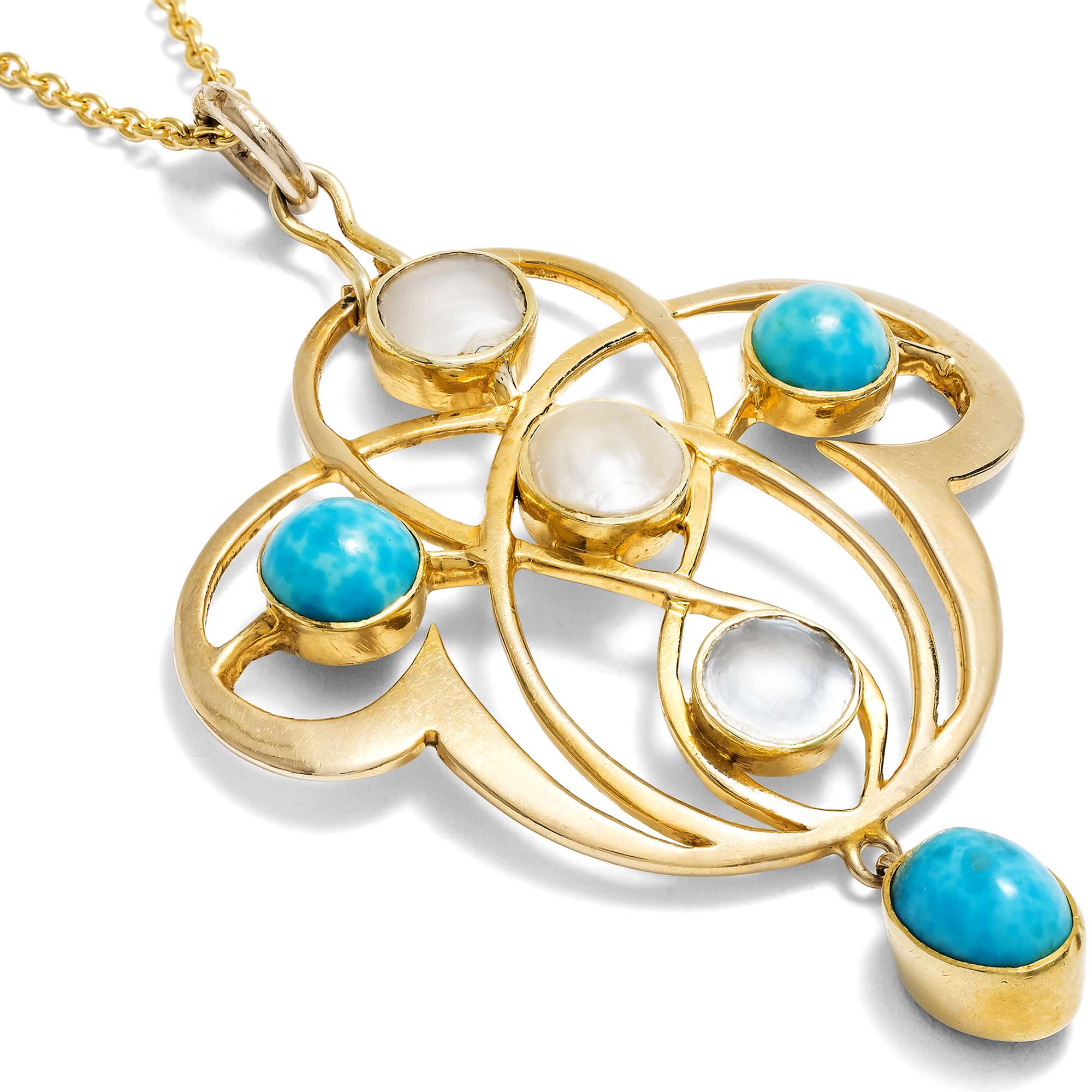 627080-hofer-antikschmuck-Eleganter-Jugendstil-Anhaenger-aus-Gold-Tuerkisglas-und-Perlschalen-Grossbritannien-um-1910-Arts-and-Crafts_4