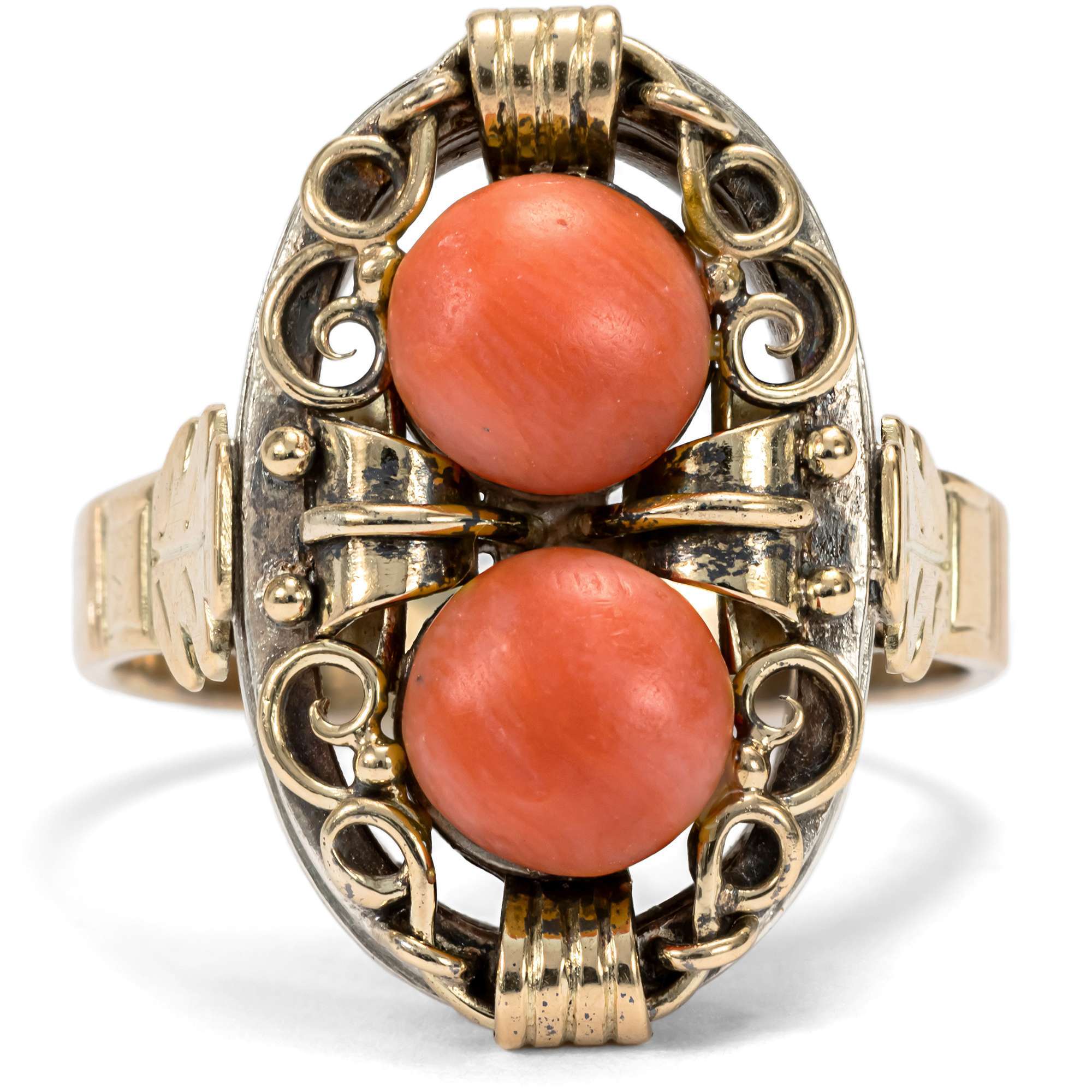 627296-hofer-antikschmuck-Ungewoehnlicher-Ring-aus-Gold-und-Silber-mit-italienischen-Korallen-Deutschland-um-1935-Deutscher-Wald-trifft-Tyrrhenisches-Meer_3