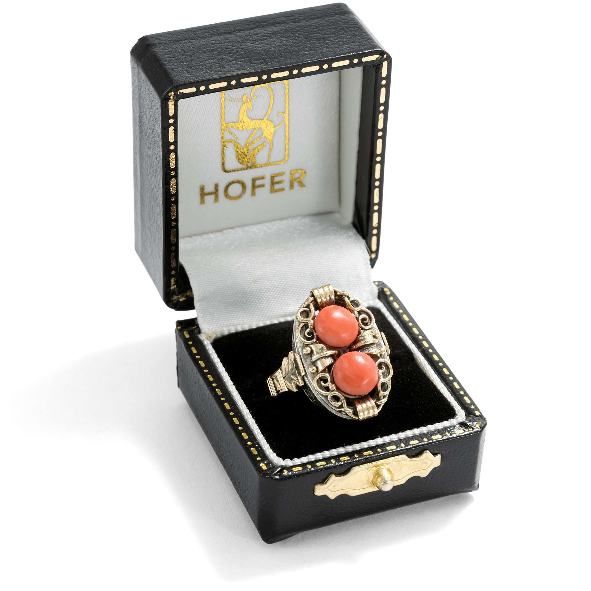 627296-hofer-antikschmuck-Ungewoehnlicher-Ring-aus-Gold-und-Silber-mit-italienischen-Korallen-Deutschland-um-1935-Deutscher-Wald-trifft-Tyrrhenisches-Meer_5
