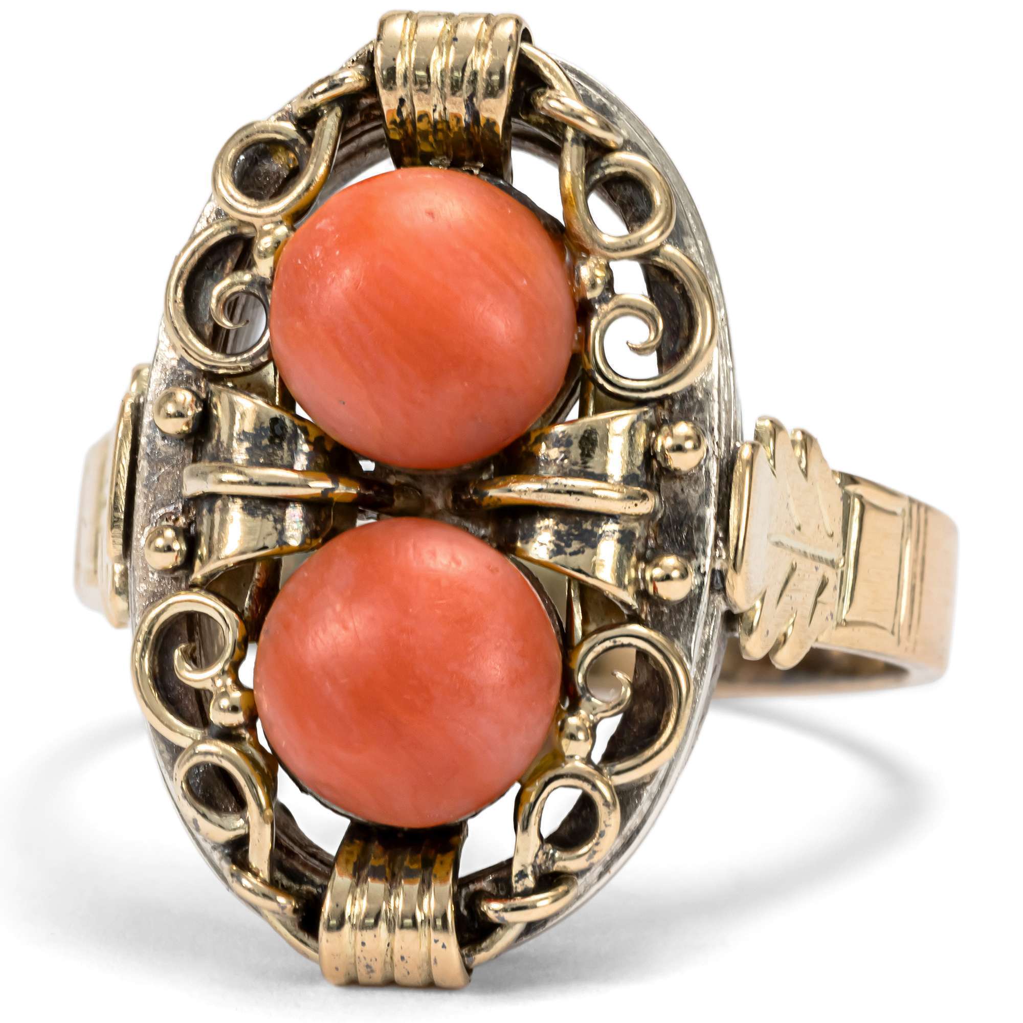 627296-hofer-antikschmuck-Ungewoehnlicher-Ring-aus-Gold-und-Silber-mit-italienischen-Korallen-Deutschland-um-1935-Deutscher-Wald-trifft-Tyrrhenisches-Meer_6