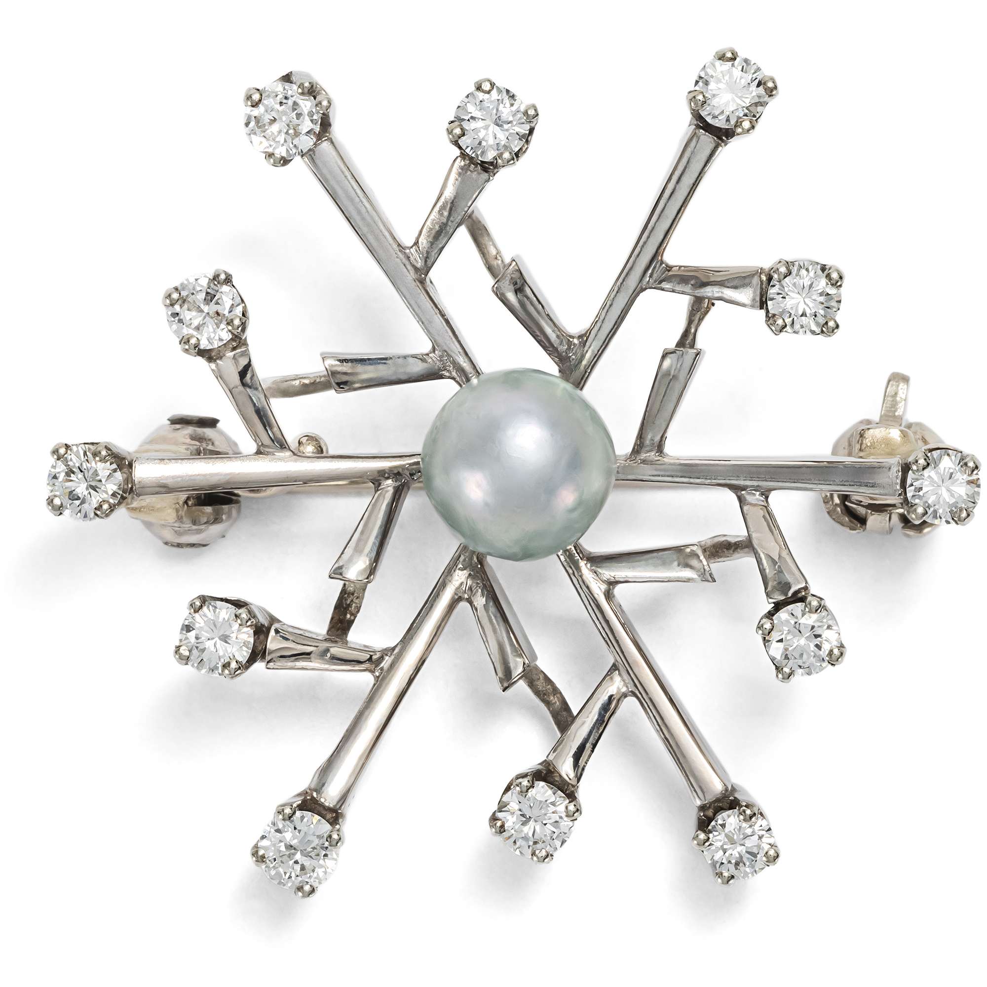 627311-hofer-antikschmuck-Feine-vintage-Brosche-aus-Weissgold-mit-Perle-und-Brillanten-um-1965-O-sont-les-neiges-d-antan